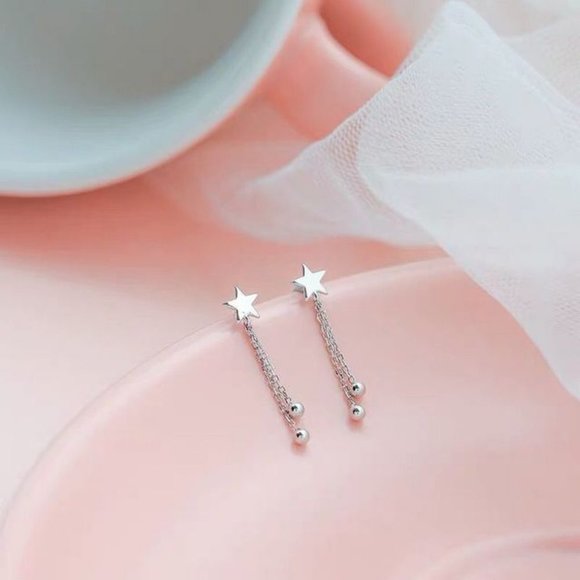 NEW 925 Sterling Silver Star Tassel Earrings - Picture 6 of 6